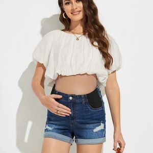 Maternity Ripped Frayed Roll Hem Denim Shorts